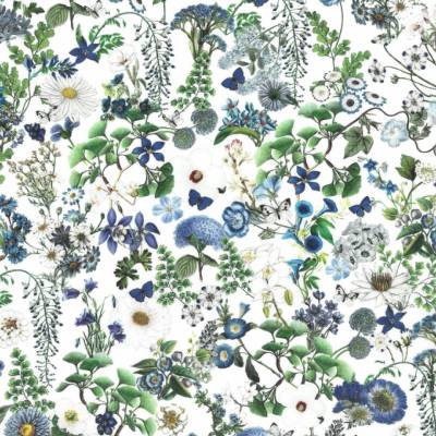 Westfalenstoffe Canterbury weiß blaue Blumen Schmetterlinge 100% Baumwolle Webware Druckstoff