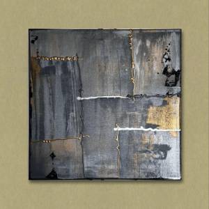 Einzigartige moderne abstrakte Acrylmalerei | Schwarz, Grau, Silber, Gold, Anthrazit Leinwand Kunst|50x50cm Bild 2