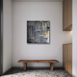 Einzigartige moderne abstrakte Acrylmalerei | Schwarz, Grau, Silber, Gold, Anthrazit Leinwand Kunst|50x50cm Bild 4