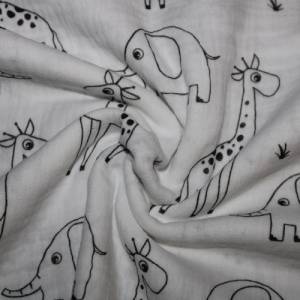 15,00 EUR/m Musselin Double Gauze Afrika Giraffen Elefanten auf weiß Bild 7
