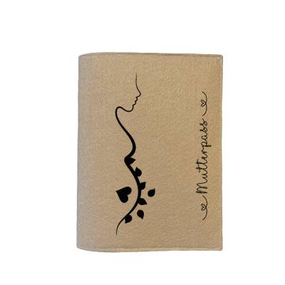 Handmade Mutterpasshülle aus Filz | Personalisierbar| Mutterpassumschlag mit Motiv in beige | Geschenk zur Schwangerscha