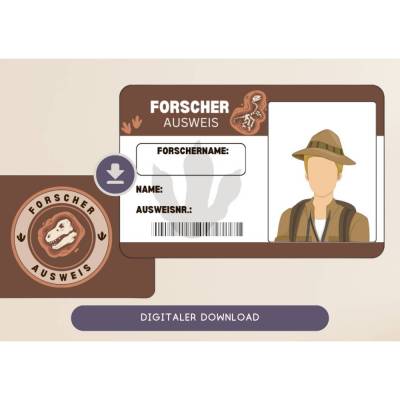Personalisierte Mitgebsel: Ausweise für kleine Dino-Forscher | Mitgebsel Kindergeburtstag | Dinosaurier AUSWEIS Forscher