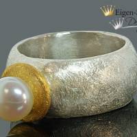 Goldschmiede Perlenring "white pearl" in 925er Sterling Silber mit Teilvergoldung, Perlenschmuck, Ring mit Perl Bild 4