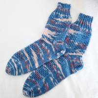 Socken in blau, Wollsocken Kuschelsocken, Gr. 41/42, mit schönem Strickmuster u. verstärkter Ferse, handgestrickt Bild 7