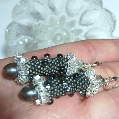 Ohringe Perlen tahitigrau Silber Glasperlen handgemacht