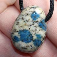 Azurit in Granit | Halskette mit Band oder Silber 925 --- Stein-Größe: 28 x 19 mm Bild 1