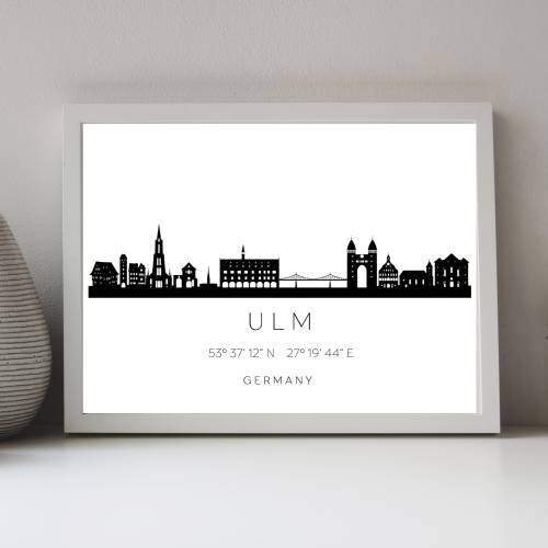 Poster ULM SKYLINE mit Koordinaten | Heimat Stadt | Stadtposter | Personalisiert | Sehenswürdigkeiten Geschenk Kunstdruc