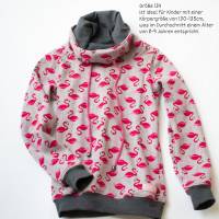 Kinder Hoodie Größe 134, Mädchen Sweatshirt hellgrau pink, Hoodie mit Wickelkragen, Kinderpullover mit Kragen, Flamingos Bild 7