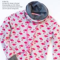 Kinder Hoodie Größe 134, Mädchen Sweatshirt hellgrau pink, Hoodie mit Wickelkragen, Kinderpullover mit Kragen, Flamingos Bild 9