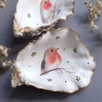 handgefertigte Dekoration aus einer Auster, Decoupagetechnik & Handbemalerei • Rotkehlchen Robin • als Geschenk o Bild 1
