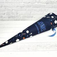 Schultüte Rakate aus Stoff 70cm oder 85cm mit Name blau Astronaut Bild 1