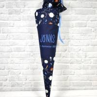Schultüte Rakate aus Stoff 70cm oder 85cm mit Name blau Astronaut Bild 4