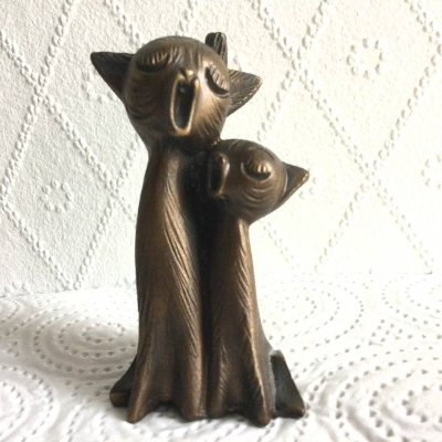 Vintage Bronzefigur - Singende Kätzchen - aus massiver Bronze fein ziseliert aus den 70er Jahren