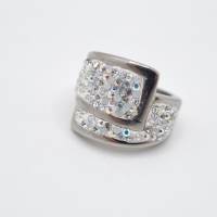 Breiter Edelstahl Ring Kristalle Crystal AB White Opal  (SCR53) Bild 5