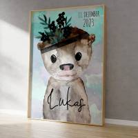 Otter Kinderbild mit Name, Kinderzimmer Bild,  Poster Deko, Geschenk zur Geburt Bild 2