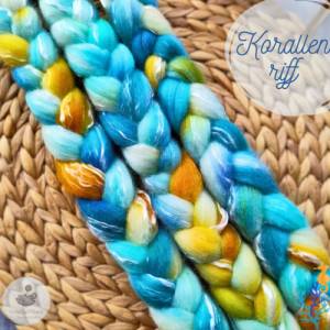 Handgefärbter Kammzug aus weichem Merino und glänzendem Tencel in ozeanischen Farben zum Handspinnen oder Filzen - 100g Bild 6
