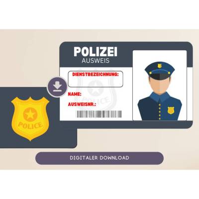Personalisierte Mitgebsel Ausweise für kleine Polizisten | Mitgebsel Kindergeburtstag Polizei | Polizeiparty AUSWEIS | D