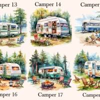 Bügelbilder Bügelmotiv Camper Camping Campingwagen Natur Urlaub Meer Berge Junge Mädchen Höhe 10cm Bild 4
