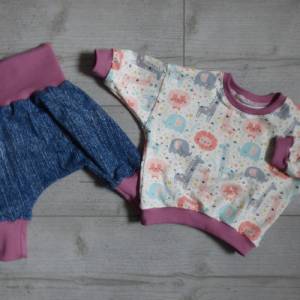 Babyset/Kinderset/Kleidungsset/Oversized-Pulli/Pumphose/Babypulli/Babyhose/Mitwachshose/Giraffe/rosa Bild 1
