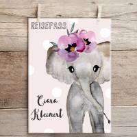 Reisepasshülle mit Namen, Reisepasstasche, personalisierte Reisepass Hülle mit Elefant für Kinder Bild 1