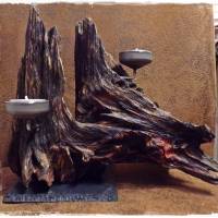 Wildholz Kerzenhalter aus einer Baumwurzel auf Schiefer Bild 1