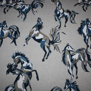 16,20 EUR/m Canvas Dekostoff Darius Pferde auf hellbeige Leinenoptik Baumwollmix Bild 1