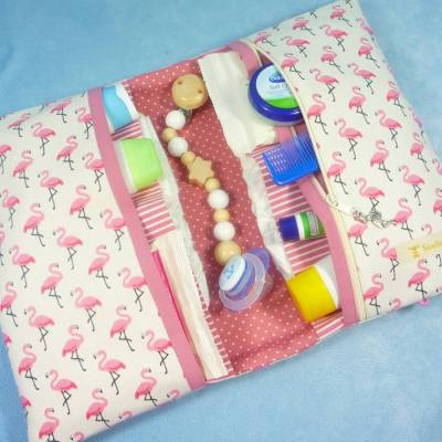 Windeltasche mit rosa Flamingos | Wickeltasche für Baby unterwegs | Universaltasche | Mehrzwecktasche