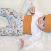 2 tlg. Baby Newborn-Set Gr. 56 - Legging - Hose und Mütze - Jersey hellgrau Reh/Fuchs Bild 6
