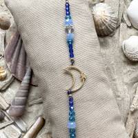 Lichtfänger „Dark Moon“ - Deko-Anhänger mit Kristallen, Glasschliffperlen, Rocailles und Mond-Verbinder blau Bild 4