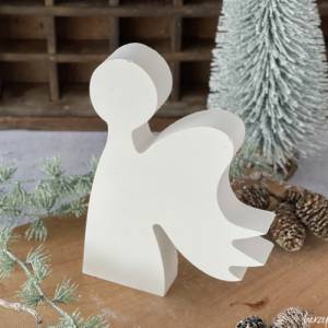 Weißer Weihnachtsengel aus Keramikgießmasse, Engel seitlich als weihnachtliche Dekoration Bild 4