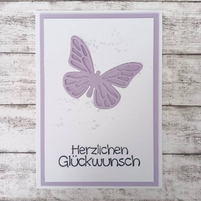 Glückwunschkarte "Herzlichen Glückwunsch" mit Schmetterling, in gelb oder lila   |   Handmade