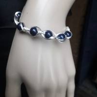 Perlenarmband, indischer Saphir, versilbert, gewebt, geflochten, Hakenverschluss Bild 4