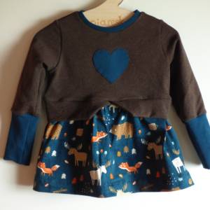 Girly Sweater/Mädchenshirt/Sweatshirt/Bio-Stoffe/mit Schößchen/Waldtiere/Petrol/braun/Pullover Bild 2
