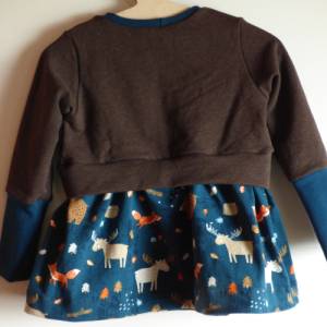 Girly Sweater/Mädchenshirt/Sweatshirt/Bio-Stoffe/mit Schößchen/Waldtiere/Petrol/braun/Pullover Bild 3