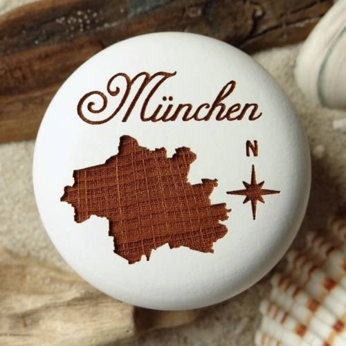 Möbelknauf München Bayern Deutschland Gravur Buche weiss Möbelknopf inkl. Schraube