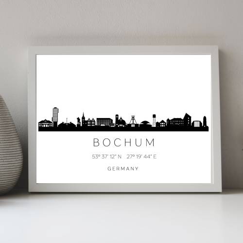 Poster BOCHUM SKYLINE mit Koordinaten | Heimat Stadt | Stadtposter | Personalisiert | Sehenswürdigkeiten Geschenk | Kuns