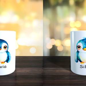Pinguin Tasse personalisiert mit Namen Pinguine Namenstasse Geschenk aus Keramik Kind Bild 3