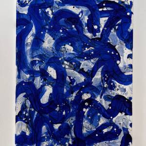 Abstrakte Wellen Malerei - Originale Acryl Kunst - 60x80cm - Wanddekor - Interieur - blau, weiß, gold, schwarz - Wasser, Bild 3