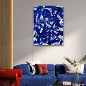 Abstrakte Wellen Malerei - Originale Acryl Kunst - 60x80cm - Wanddekor - Interieur - blau, weiß, gold, schwarz - Wasser, Bild 4
