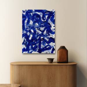 Abstrakte Wellen Malerei - Originale Acryl Kunst - 60x80cm - Wanddekor - Interieur - blau, weiß, gold, schwarz - Wasser, Bild 6