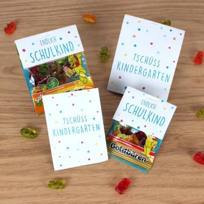 SOFORT DOWNLOAD - Endlich Schulkind Abschiedsgeschenk Kita Kindergarten Schulkind Erzieher Gummibären Tischdeko