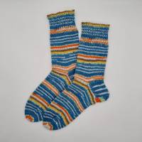 Gestrickte dickere Socken in türkisblau bunt,Gr. 42/43,Stricksocken,Kuschelsocken aus 6 fach Sockenwolle handgestrickt Bild 1