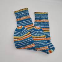 Gestrickte dickere Socken in türkisblau bunt,Gr. 42/43,Stricksocken,Kuschelsocken aus 6 fach Sockenwolle handgestrickt Bild 2