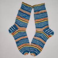 Gestrickte dickere Socken in türkisblau bunt,Gr. 42/43,Stricksocken,Kuschelsocken aus 6 fach Sockenwolle handgestrickt Bild 3