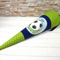 Schultüte aus Stoff grün mit Name Fußball Zuckertüte 70cm oder 85cm blau Bild 1