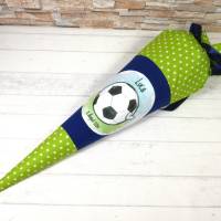 Schultüte aus Stoff grün mit Name Fußball Zuckertüte 70cm oder 85cm blau Bild 2