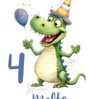 Bügelbild GEBURTSTAG Drache Dino Krokodil mit Luftballon *personalisiert Zahl & Name Bild 1