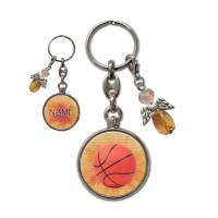 Metall Schlüsselanhänger mit Name und Basketball Motiv | abnehmbarer Schutzengel in 3 Farben zur Auswahl Bild 1