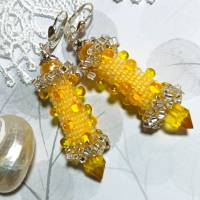 Ohrringe gelb Glasperlen Silber handgemacht Ostergeschenk Osterhase Bild 1
