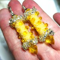 Ohrringe gelb Glasperlen Silber handgemacht Ostergeschenk Osterhase Bild 3
